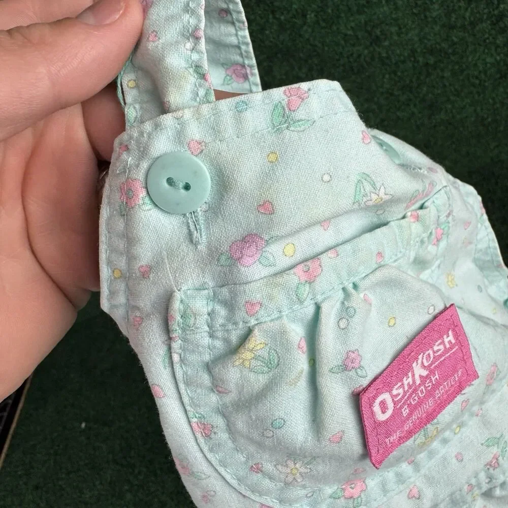 Vintage OshKosh Bgosh Overalls Baby Girls Floral Shortalls Vestbak Blue Size 5